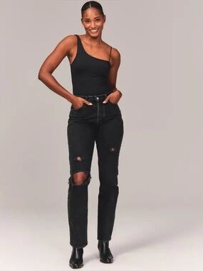 Abercrombie & Fitch Distressed Charcoal Slim Straight Jeans
